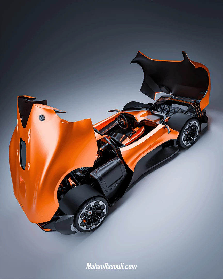 All doors and hood open – carbon panels and storage