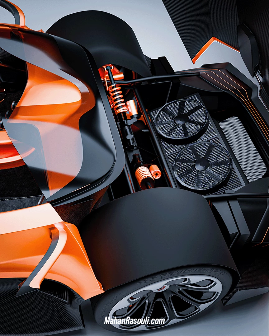 Pushrod suspension close-up – exposed wishbones