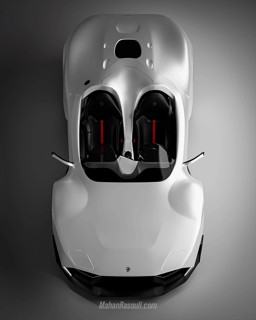 Front top view – one-piece hood and fender lines